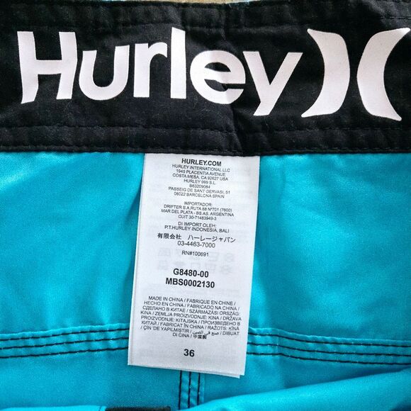 Hurley Mens One & Only 22 Inch Boardshorts Size 36 Bright Cyan Blue Swim Trunks - Picture 7 of 12